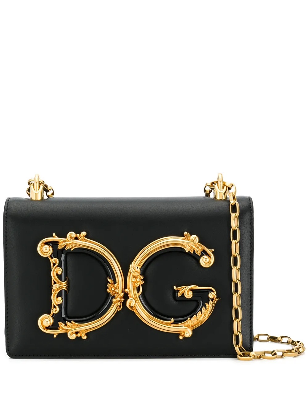 Dolce & Gabbana Black Leather Crossbody with Gold DG Emblem